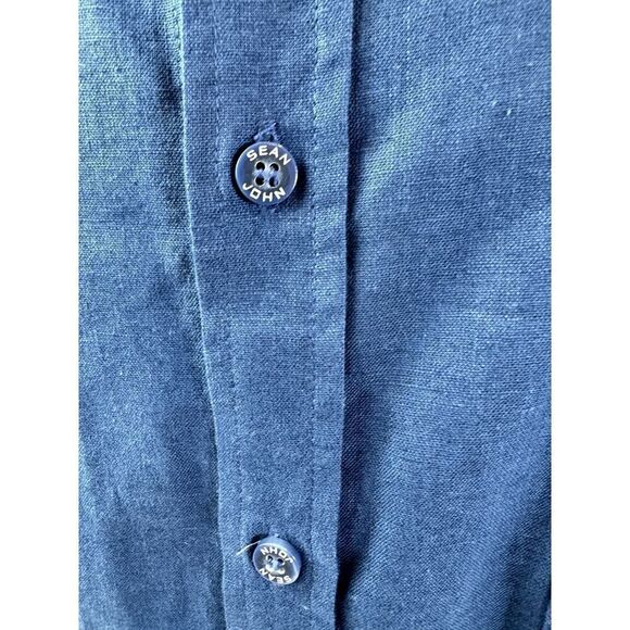 Cobalt Blue Sean John Linen Cotton Blend Button Down Shirt - Men's XL - Picture 6 of 11